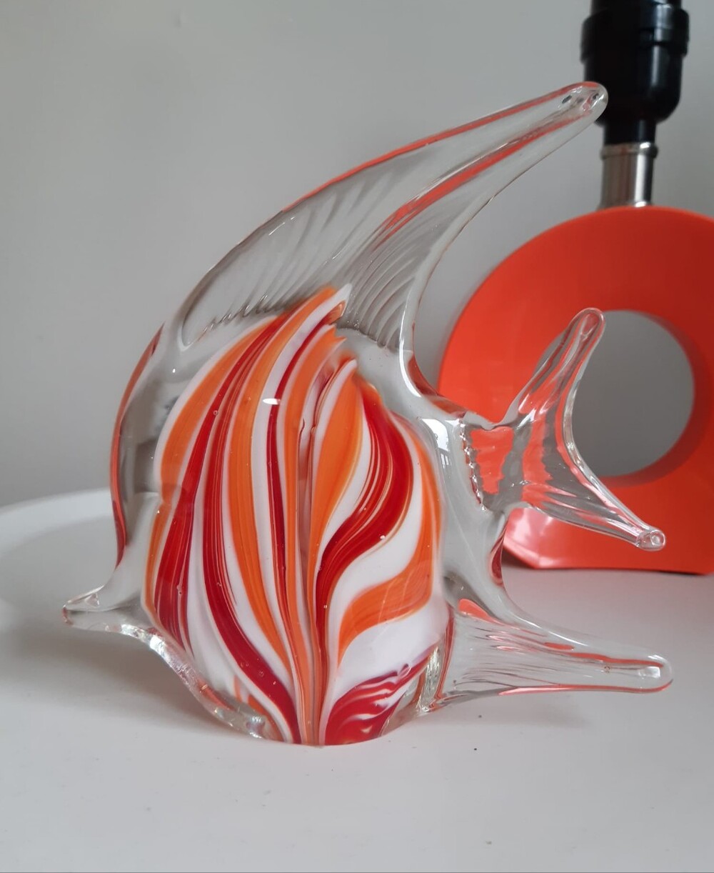 Handblown Glass Fish Sculpture - Orange & Red - Glow In The Dark